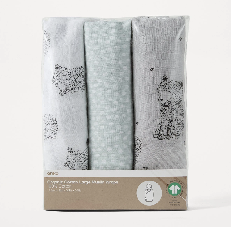 Organic Cotton Large Muslin Wraps - Kmart